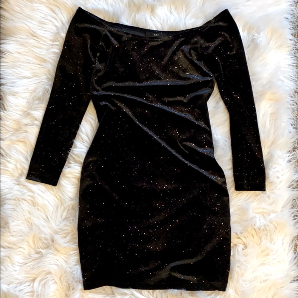 Sparkly Black Velvet Mini Dress